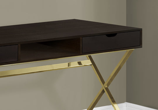 I 7210 Computer Desk - 48"L / Espresso / Gold Metal - Furniture Depot