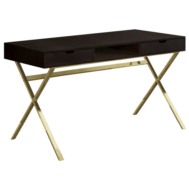 I 7210 Computer Desk - 48"L / Espresso / Gold Metal - Furniture Depot