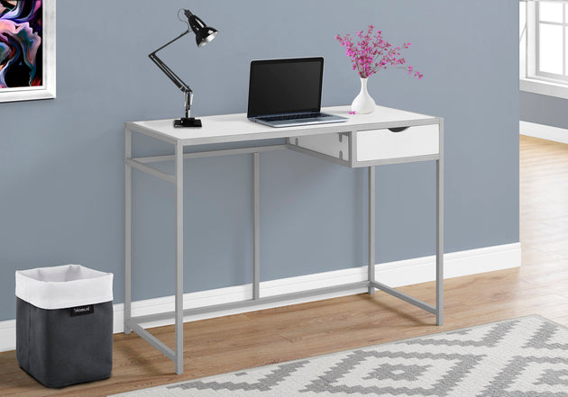 I 7222 Computer Desk - 42"L / White / Silver Metal - Furniture Depot