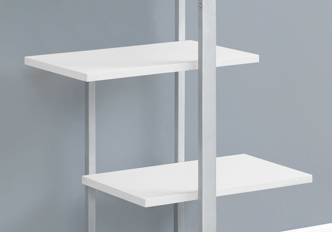 I 7233 Bookcase - 60"H / White / Silver Metal - Furniture Depot