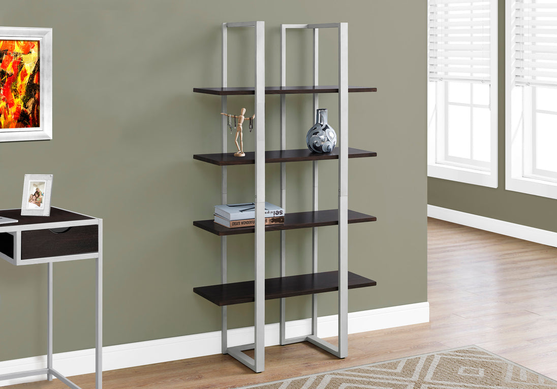 I 7239 Bookcase - 60"H / Espresso / Silver Metal - Furniture Depot (7881130836216)