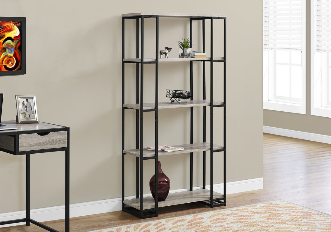 I 7241 Bookcase - 60"H / Dark Taupe / Black Metal - Furniture Depot