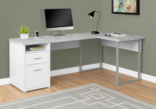 I 7258 Computer Desk - 80"L White / Cement-Look Left/Right Face - Furniture Depot