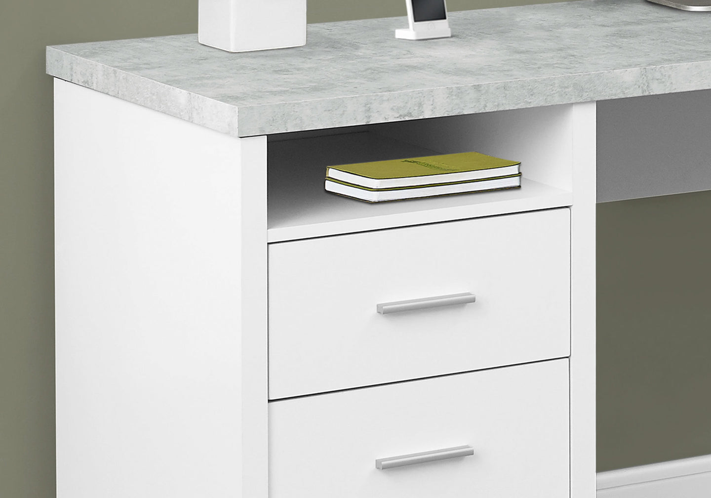 I 7258 Computer Desk - 80"L White / Cement-Look Left/Right Face - Furniture Depot