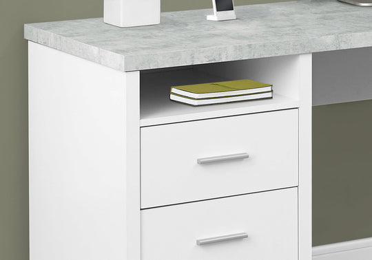 I 7258 Computer Desk - 80"L White / Cement-Look Left/Right Face - Furniture Depot