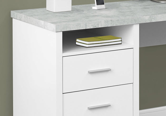 I 7258 Computer Desk - 80"L White / Cement-Look Left/Right Face - Furniture Depot