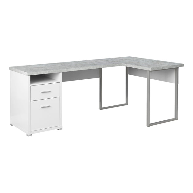 I 7258 Computer Desk - 80"L White / Cement-Look Left/Right Face - Furniture Depot