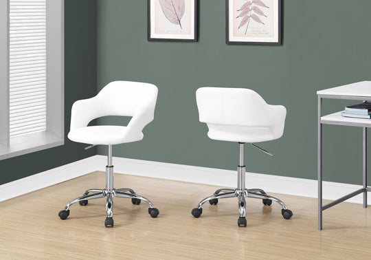I 7299 Office Chair - White / Chrome Metal Hydraulic Lift Base - Furniture Depot
