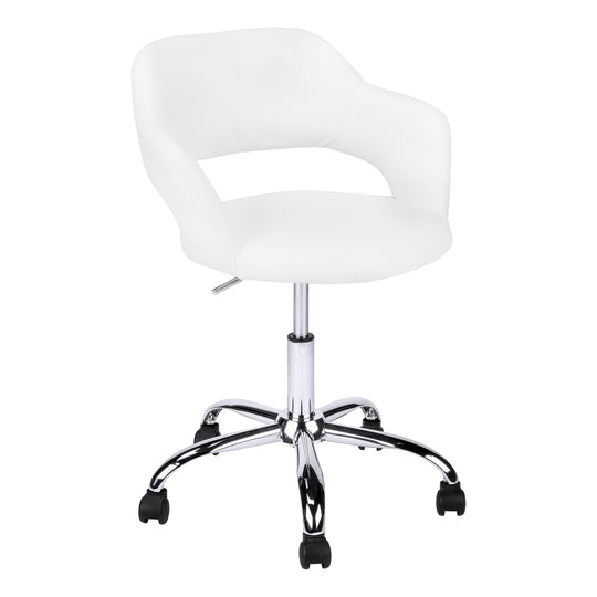 I 7299 Office Chair - White / Chrome Metal Hydraulic Lift Base - Furniture Depot