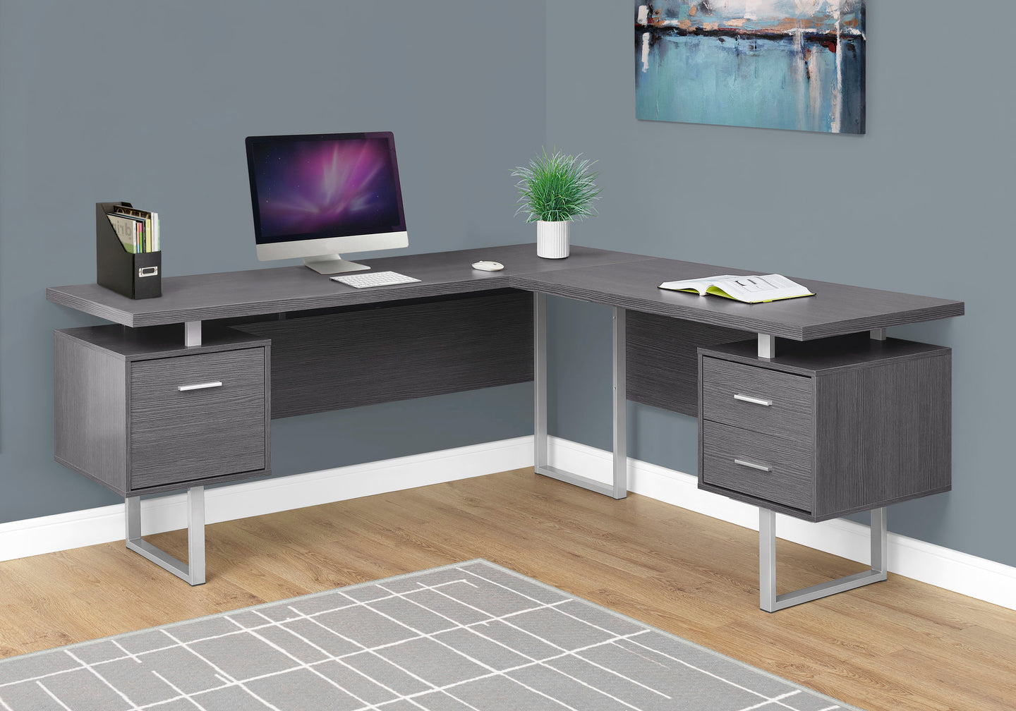 I 7306 Computer Desk - 70"L / Grey Left Or Right Facing - Furniture Depot