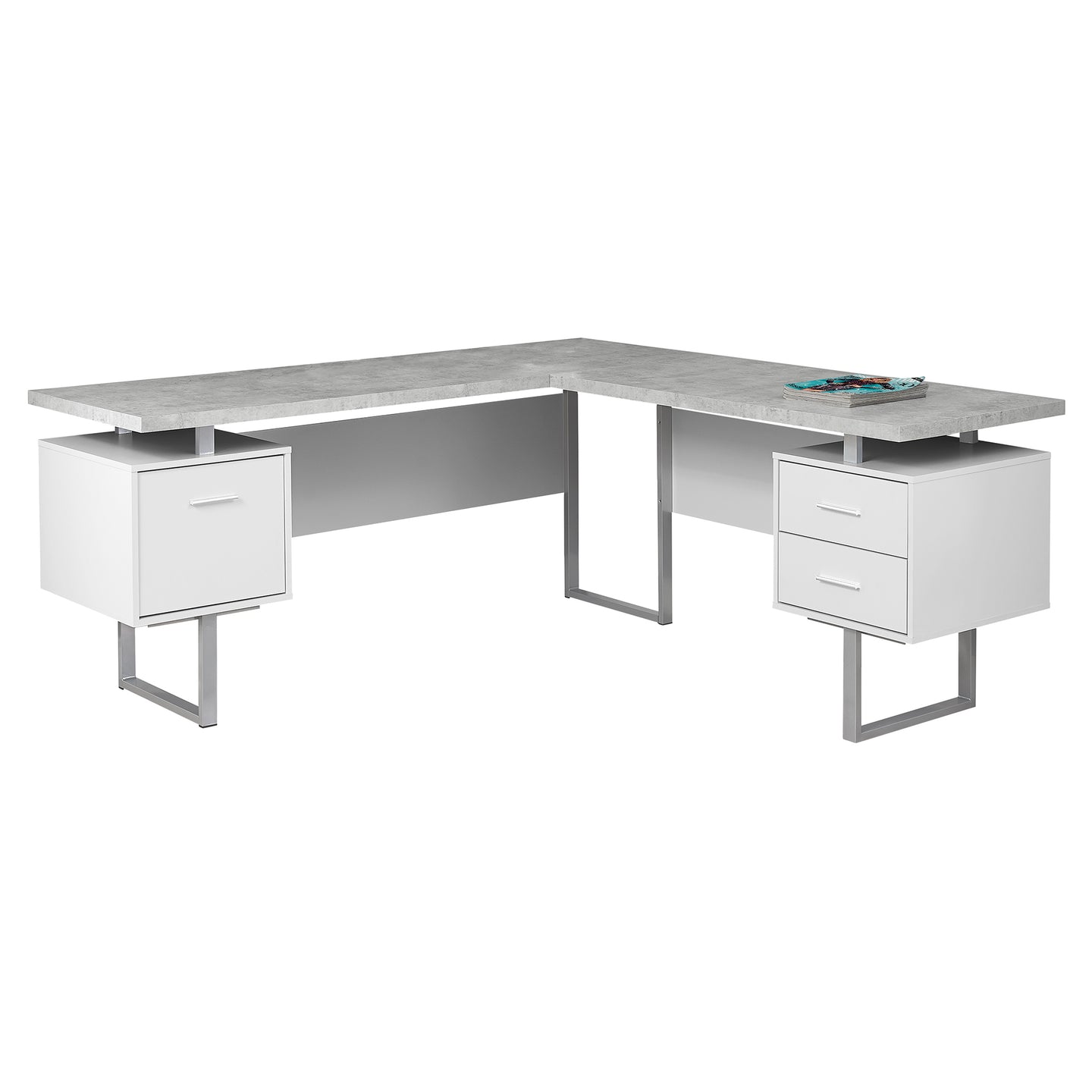 I 7307 Computer Desk - 70"L White / Cement-Look Left/Right Face - Furniture Depot