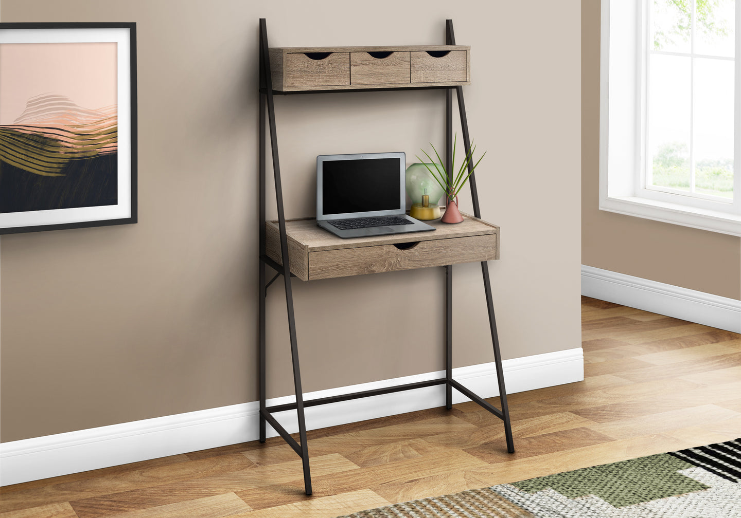 I 7332 Computer Desk - 32"L / Dark Taupe / Black Metal - Furniture Depot (7881133457656)