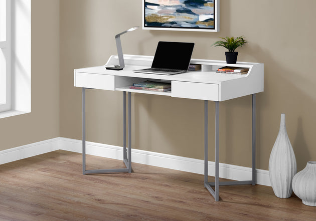 I 7361 Computer Desk - 48"L / White / Silver Metal - Furniture Depot (7881133916408)