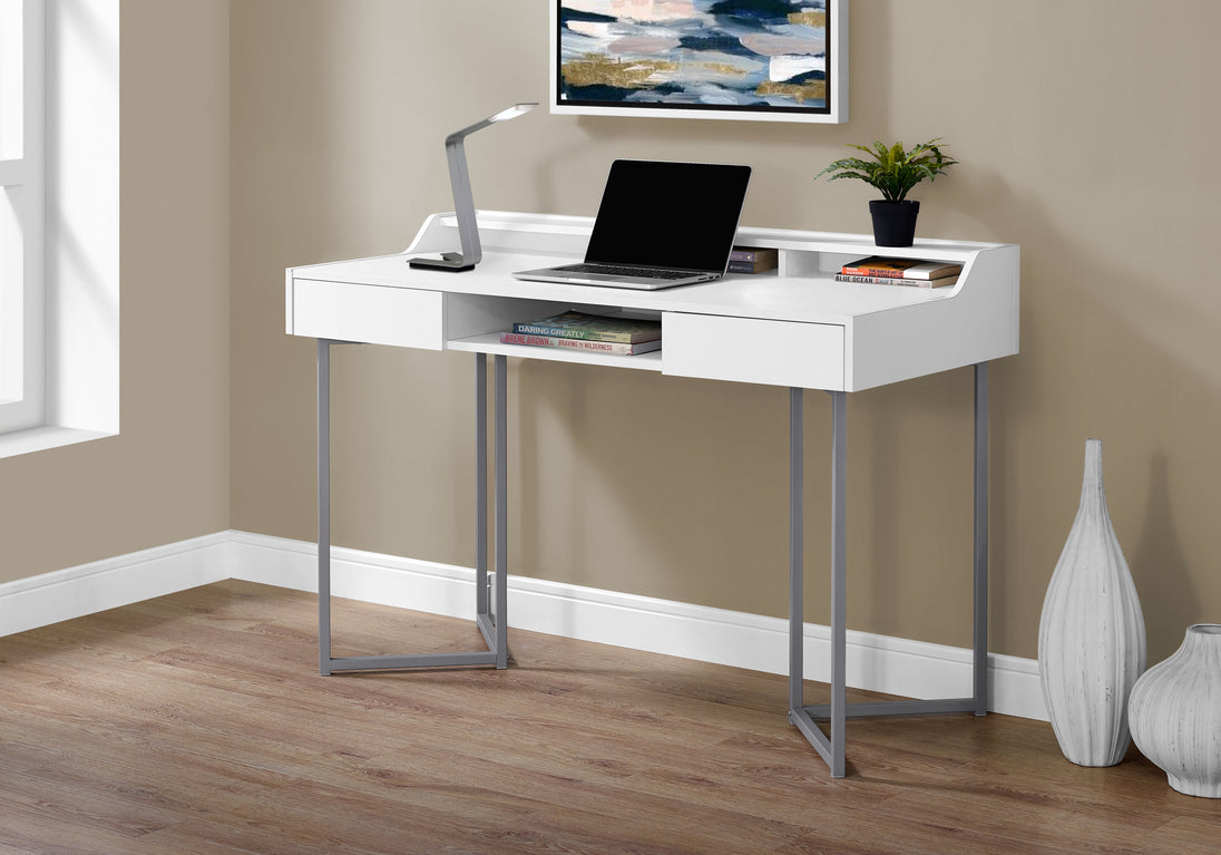 I 7361 Computer Desk - 48"L / White / Silver Metal - Furniture Depot (7881133916408)