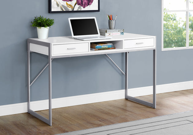 I 7364 Computer Desk - 48"L / White / Silver Metal - Furniture Depot
