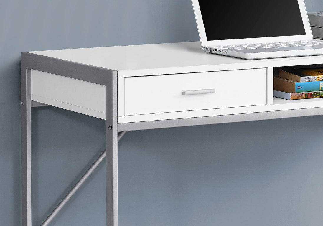 I 7364 Computer Desk - 48"L / White / Silver Metal - Furniture Depot