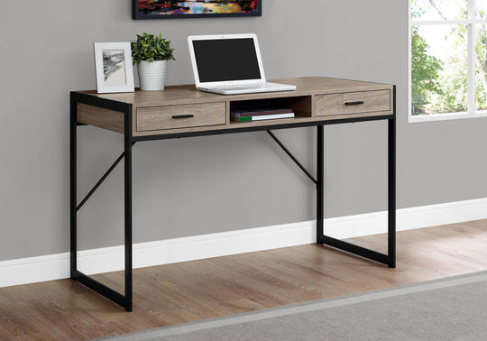 I 7365 Computer Desk - 48"L / Dark Taupe / Black Metal - Furniture Depot