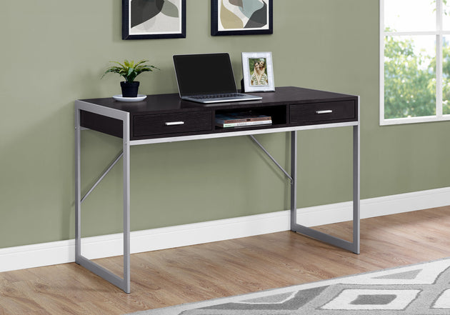 I 7366 Computer Desk - 48"L / Espresso / Silver Metal - Furniture Depot
