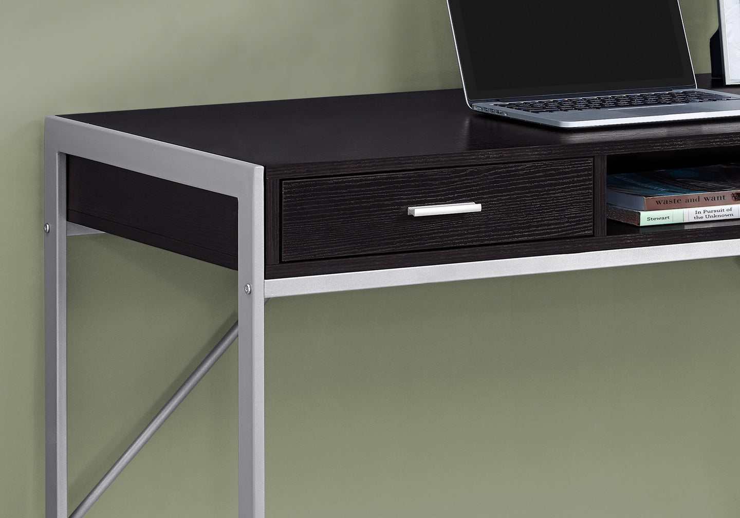 I 7366 Computer Desk - 48"L / Espresso / Silver Metal - Furniture Depot