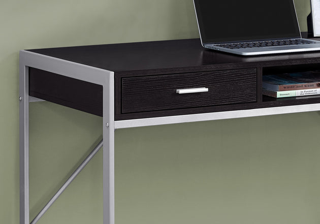I 7366 Computer Desk - 48"L / Espresso / Silver Metal - Furniture Depot