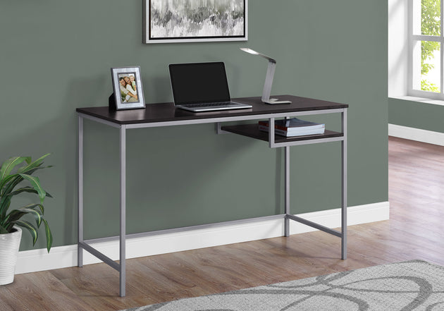 I 7369 Computer Desk - 48"L / Espresso / Silver Metal - Furniture Depot (7881134080248)