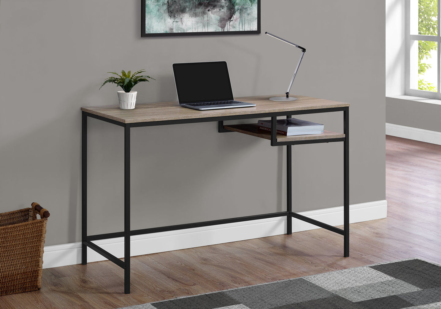 I 7370 Computer Desk - 48"L / Dark Taupe / Black Metal - Furniture Depot