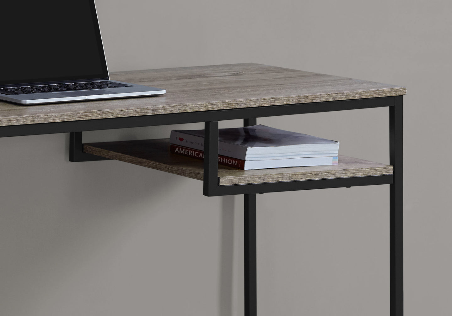 I 7370 Computer Desk - 48"L / Dark Taupe / Black Metal - Furniture Depot
