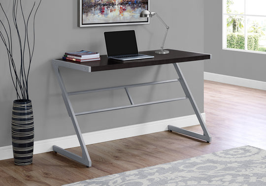 I 7374 Computer Desk - 48"L / Espresso / Silver Metal - Furniture Depot