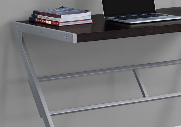 I 7374 Computer Desk - 48"L / Espresso / Silver Metal - Furniture Depot