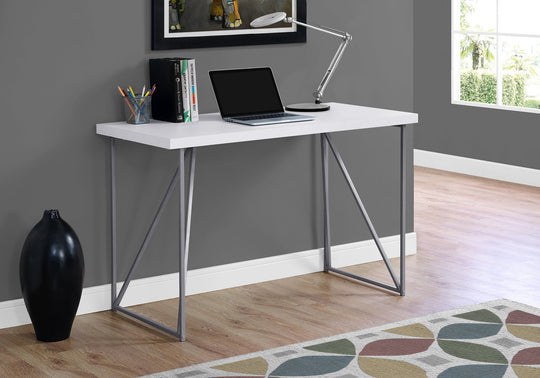 I 7376 Computer Desk - 48"L / White / Silver Metal - Furniture Depot
