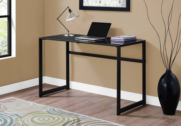 I 7379 Computer Desk - 48"L / Black Metal / Black Tempered Glass - Furniture Depot (7881134309624)