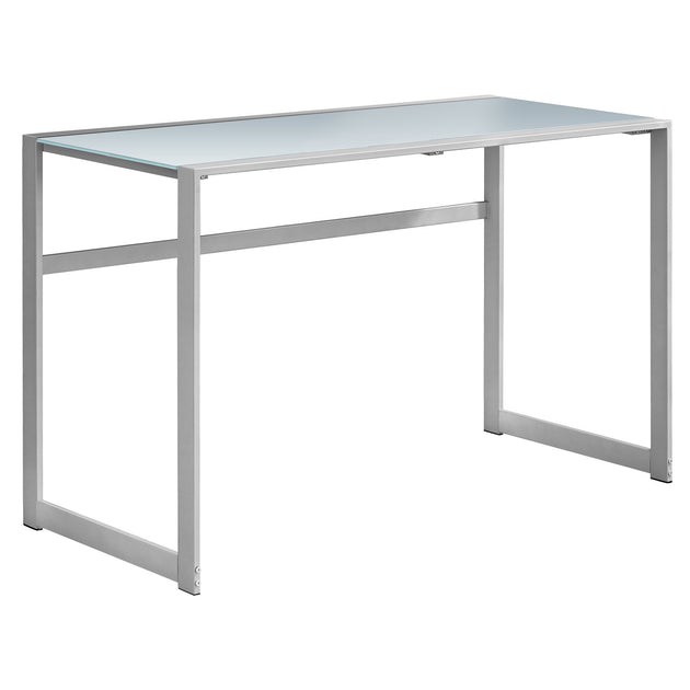 I 7380 Computer Desk - 48"L / Silver Metal/ White Tempered Glass - Furniture Depot