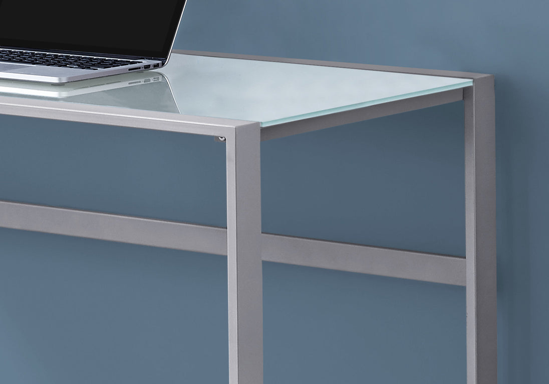 I 7380 Computer Desk - 48"L / Silver Metal/ White Tempered Glass - Furniture Depot