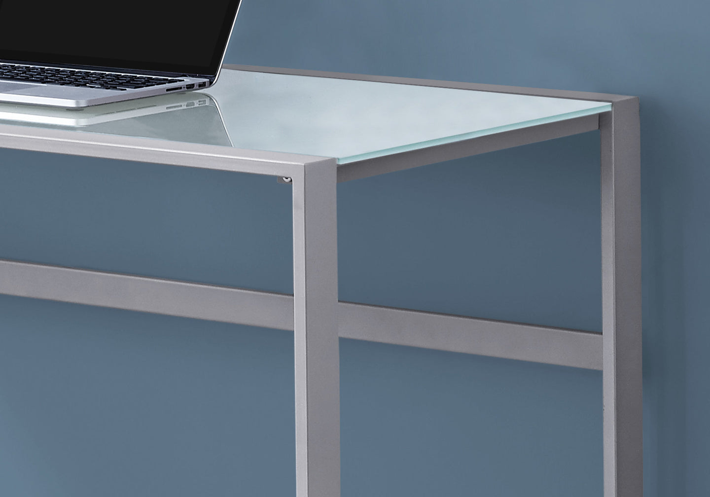 I 7380 Computer Desk - 48"L / Silver Metal/ White Tempered Glass - Furniture Depot