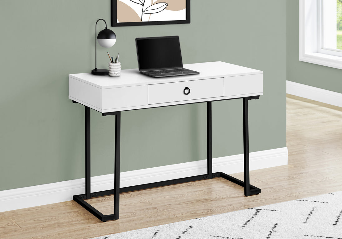 I 7385 Computer Desk - 42"L / White / Black Metal - Furniture Depot