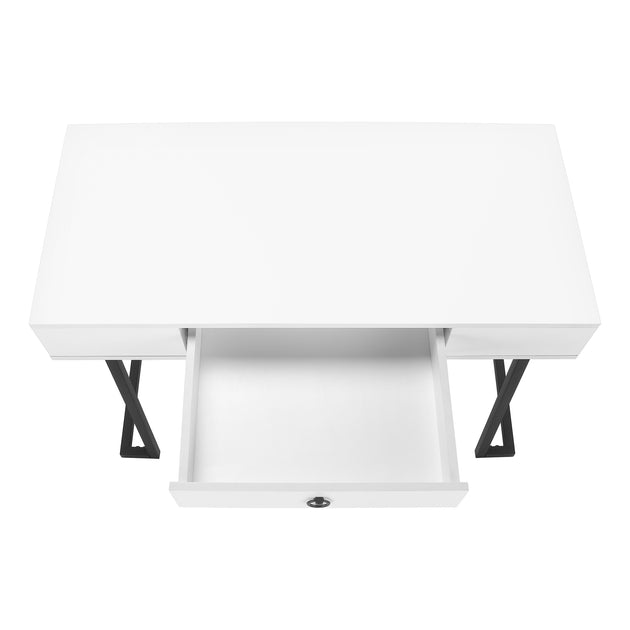 I 7385 Computer Desk - 42"L / White / Black Metal - Furniture Depot