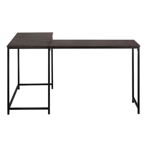 I 7390 Computer Desk - 58"L / Espresso Top / Black Metal Corner - Furniture Depot
