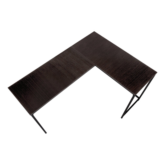 I 7390 Computer Desk - 58"L / Espresso Top / Black Metal Corner - Furniture Depot