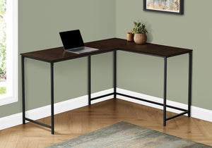 I 7390 Computer Desk - 58"L / Espresso Top / Black Metal Corner - Furniture Depot