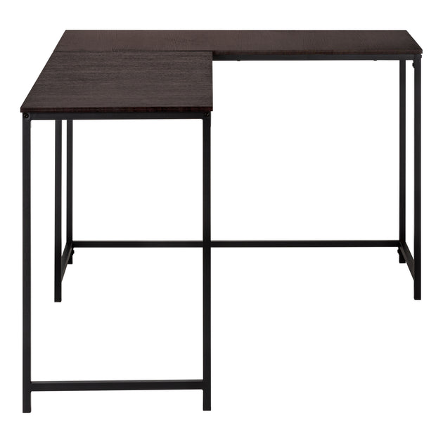 I 7390 Computer Desk - 58"L / Espresso Top / Black Metal Corner - Furniture Depot
