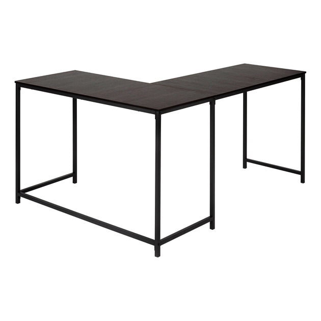 I 7390 Computer Desk - 58"L / Espresso Top / Black Metal Corner - Furniture Depot