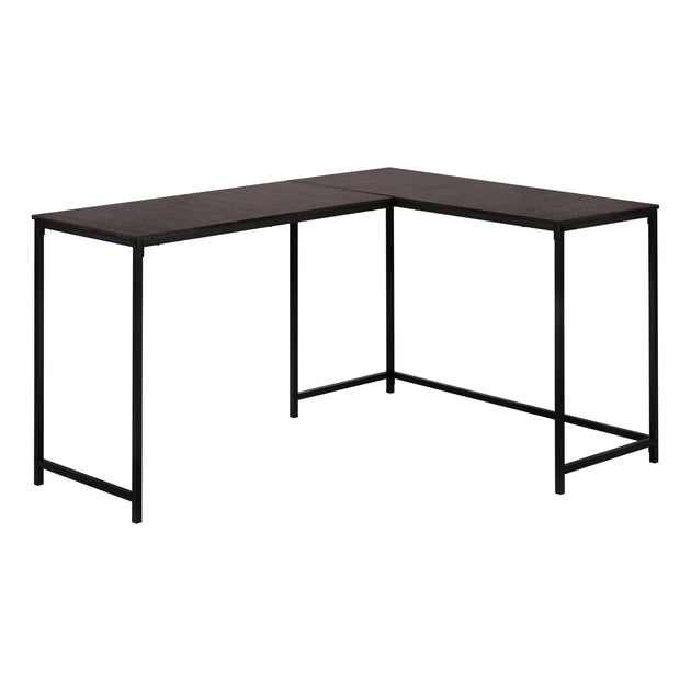 I 7390 Computer Desk - 58"L / Espresso Top / Black Metal Corner - Furniture Depot
