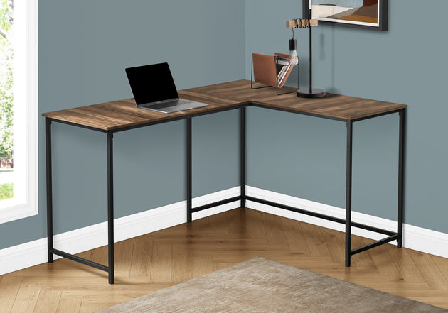 I 7391 Computer Desk - 58"L/ Brown Reclaimed/ Black Metal Corner - Furniture Depot