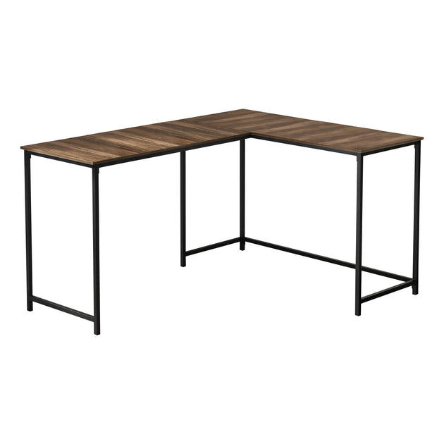 I 7391 Computer Desk - 58"L/ Brown Reclaimed/ Black Metal Corner - Furniture Depot