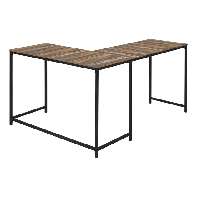 I 7391 Computer Desk - 58"L/ Brown Reclaimed/ Black Metal Corner - Furniture Depot