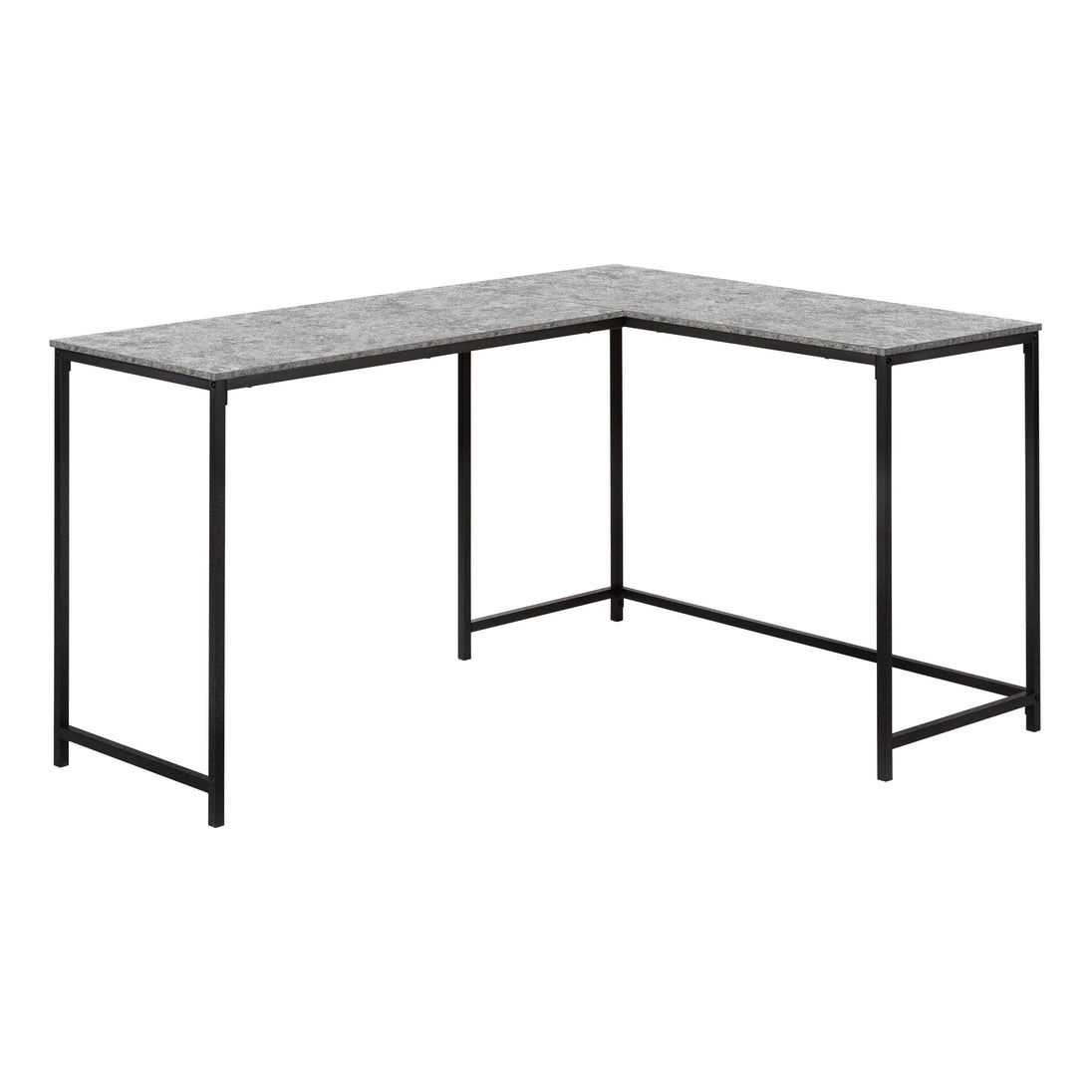 I 7392 Computer Desk - 58"L/ Grey Stone-Look/ Black Metal Corner - Furniture Depot
