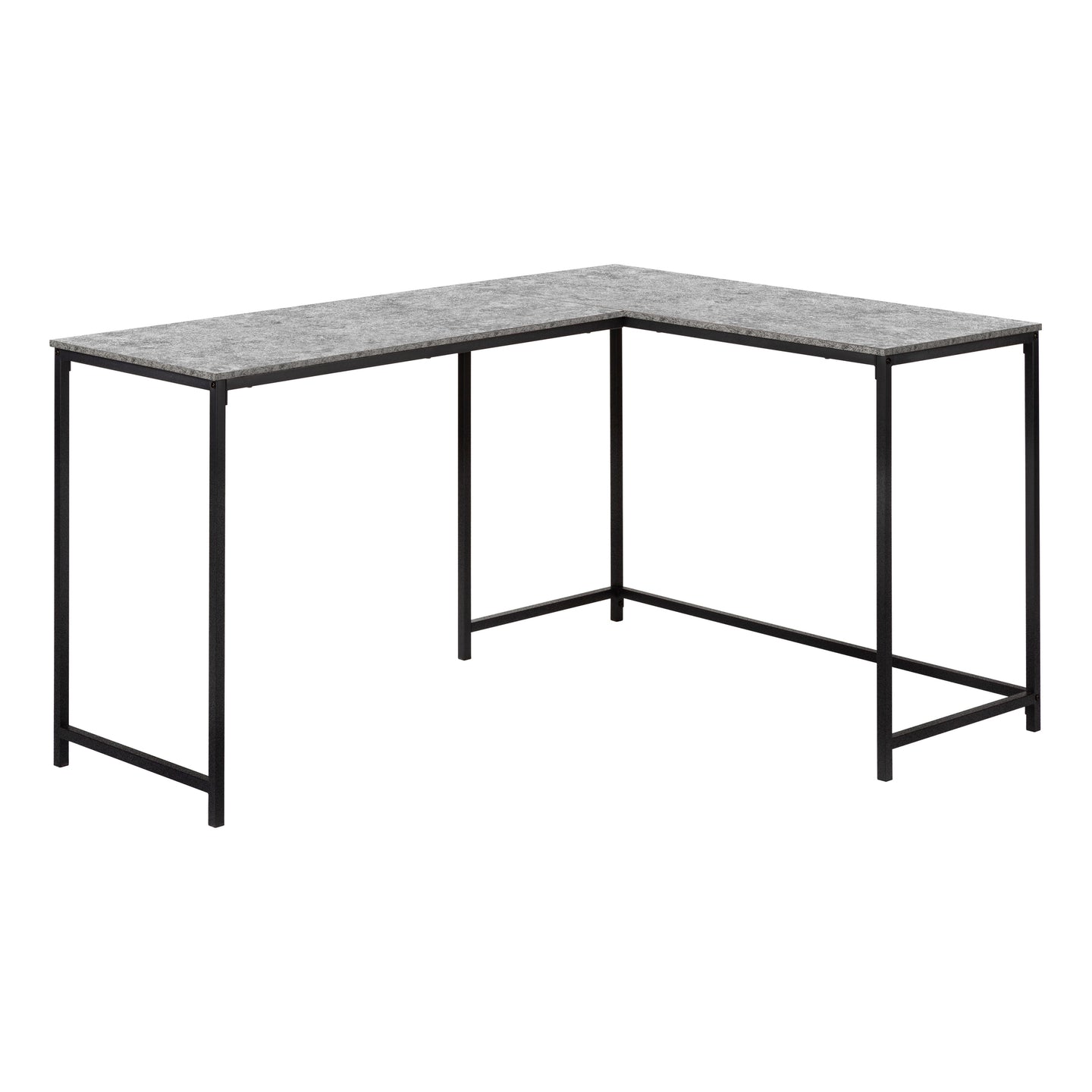 I 7392 Computer Desk - 58"L/ Grey Stone-Look/ Black Metal Corner - Furniture Depot