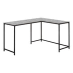 I 7392 Computer Desk - 58"L/ Grey Stone-Look/ Black Metal Corner - Furniture Depot