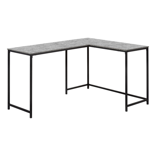 I 7392 Computer Desk - 58"L/ Grey Stone-Look/ Black Metal Corner - Furniture Depot
