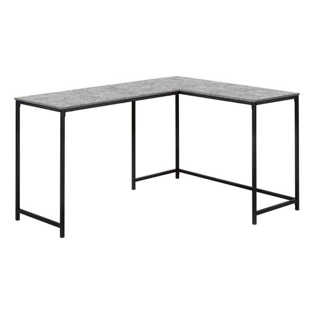 I 7392 Computer Desk - 58"L/ Grey Stone-Look/ Black Metal Corner - Furniture Depot